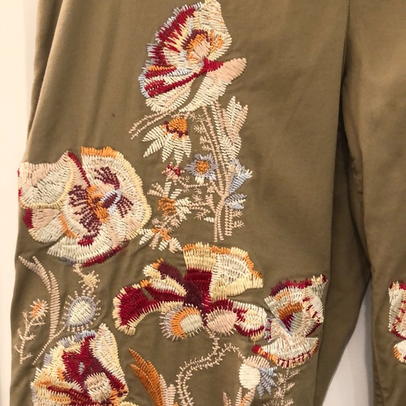 Cache Lux embroidered pants sz 6 khaki wide leg - Picture 4 of 10
